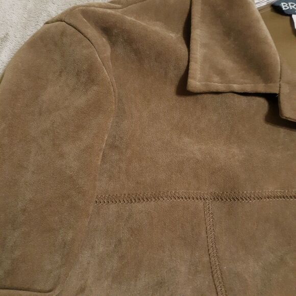 Briggs New York Tan Faux Suede Jacket Sz 12 Button Front Light Brown Vegan - Picture 2 of 10